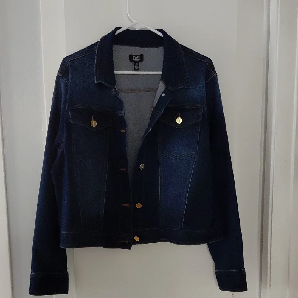 Jones New York Indigo Jean Jacket with Gold Buttons